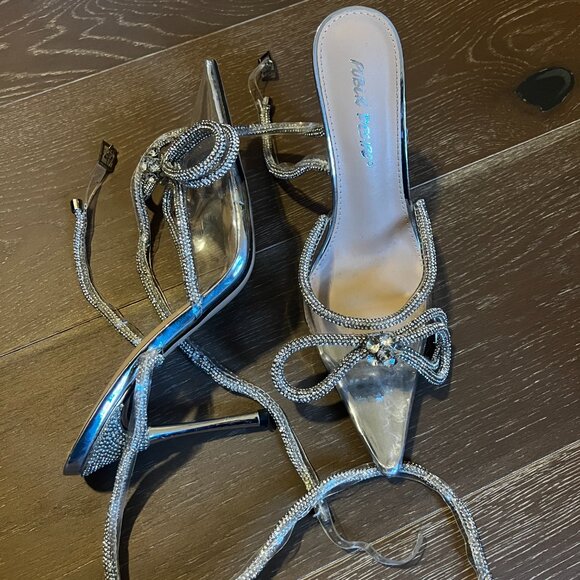 Public Desire silver rhinestone wrap heels - Picture 2 of 2